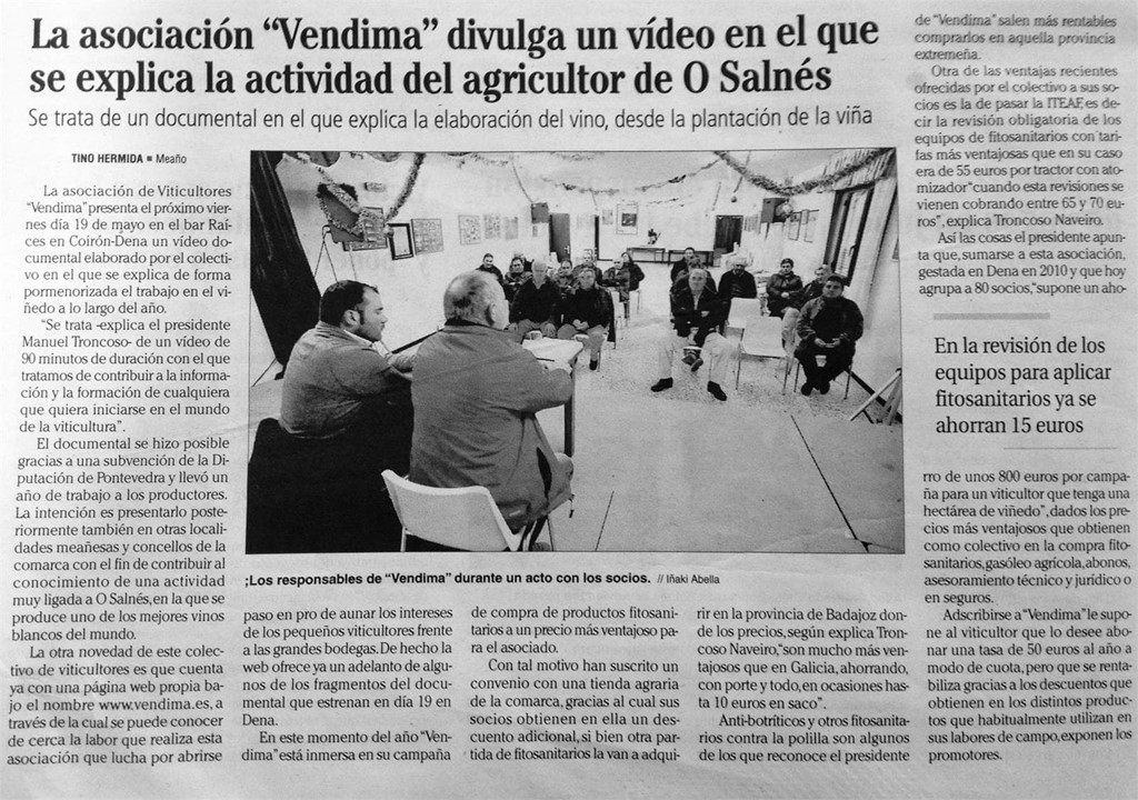 La asociación "Vendima" divulga un vídeo en el que se explica la actividad del agricultor de O Salnés